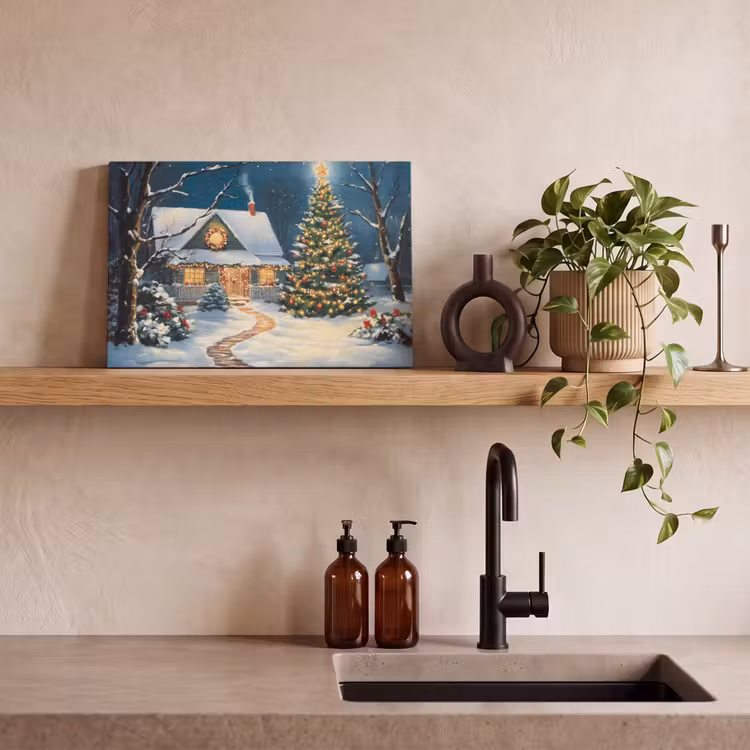 Kerst - Kerstboom - Winter - Huis - Sneeuw canvas 2cm klein -sfeer3