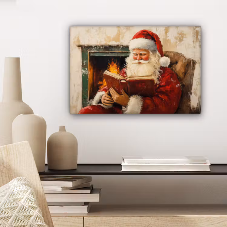 Kerst - Kerstman - Winter - Open Haard canvas 2cm klein -closeup_print_DE