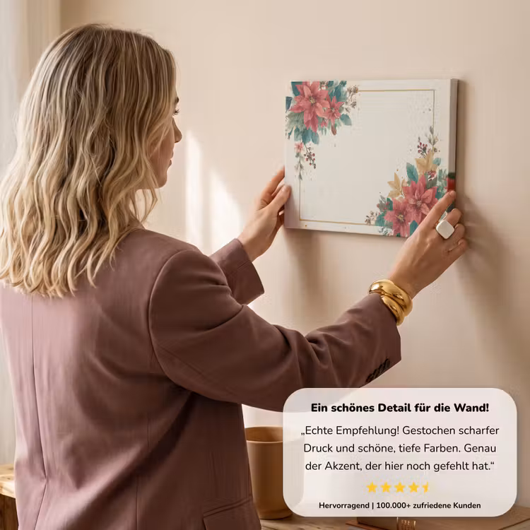 Kerst - Poinsettia - Omlijsting - Kleurrijk canvas 2cm klein -Xsfeer7_DE