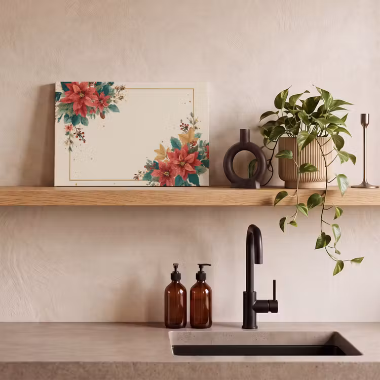 Kerst - Poinsettia - Omlijsting - Kleurrijk canvas 2cm klein -sfeer3