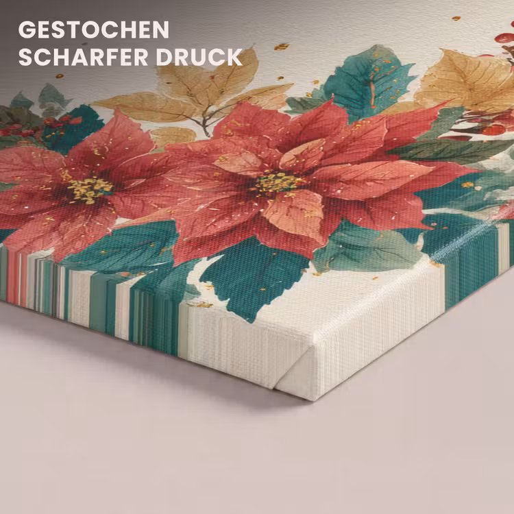 Kerst - Poinsettia - Omlijsting - Kleurrijk canvas 2cm klein -closeup_print_DE