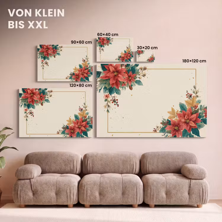 Kerst - Poinsettia - Omlijsting - Kleurrijk canvas 2cm klein -Xsfeer8_DE