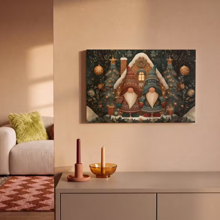 Kerst - Gnomen - Peperkoekhuisje - Rood - Groen canvas 2cm klein -sfeer1