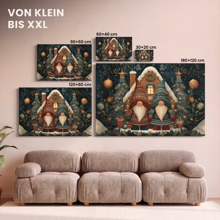 Kerst - Gnomen - Peperkoekhuisje - Rood - Groen canvas 2cm klein -Xsfeer8_DE