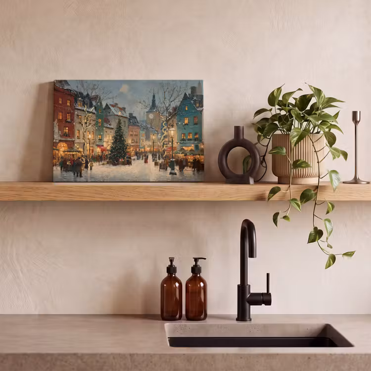 Kerstsfeer - Stadsplein - Kleurrijk canvas 2cm klein -sfeer3