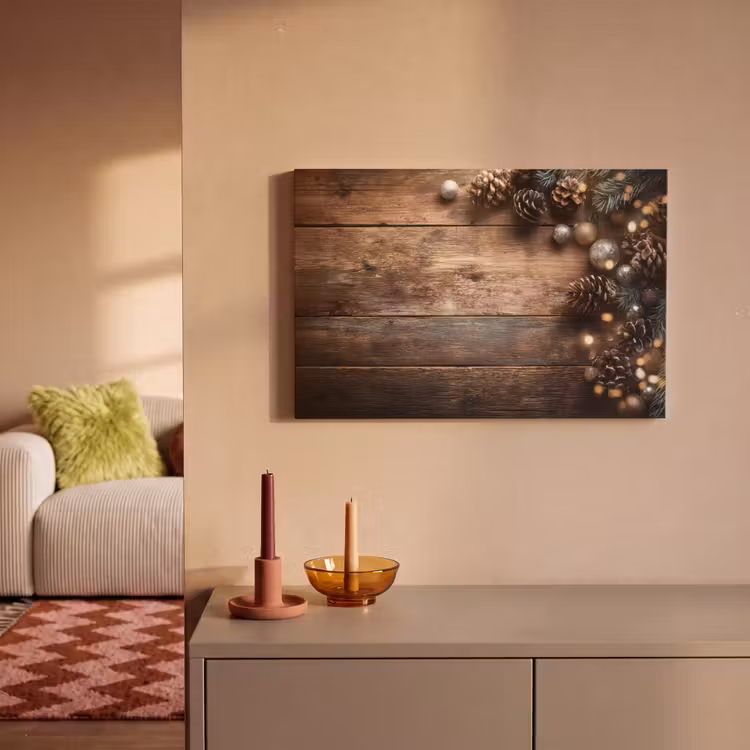 Kersthoekdecoratie - Dennenappels - Lichtjes canvas 2cm klein -sfeer1