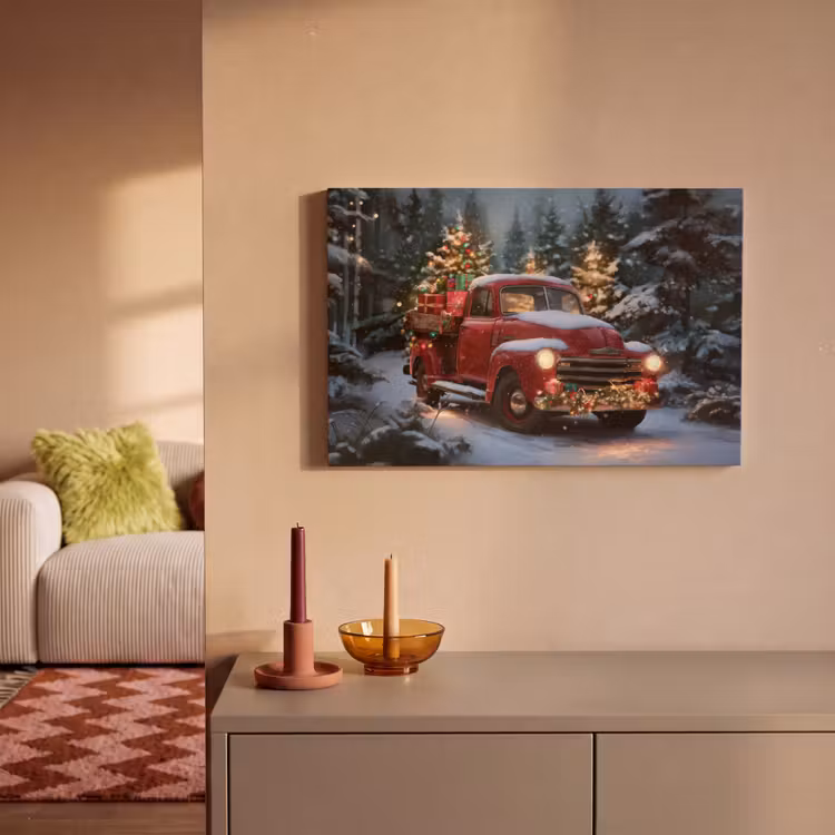 Kersttruck - Sneeuwbos - Rood canvas 2cm klein -sfeer1