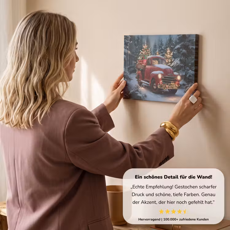 Kersttruck - Sneeuwbos - Rood canvas 2cm klein -sfeer3