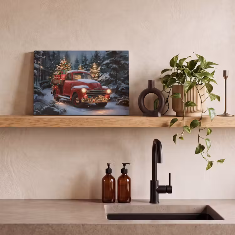 Kersttruck - Sneeuwbos - Rood canvas 2cm klein -sfeer6