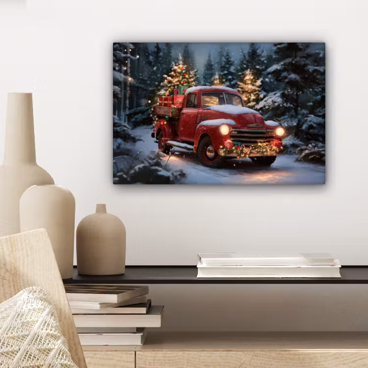 Kersttruck - Sneeuwbos - Rood canvas 2cm klein -closeup_print_DE