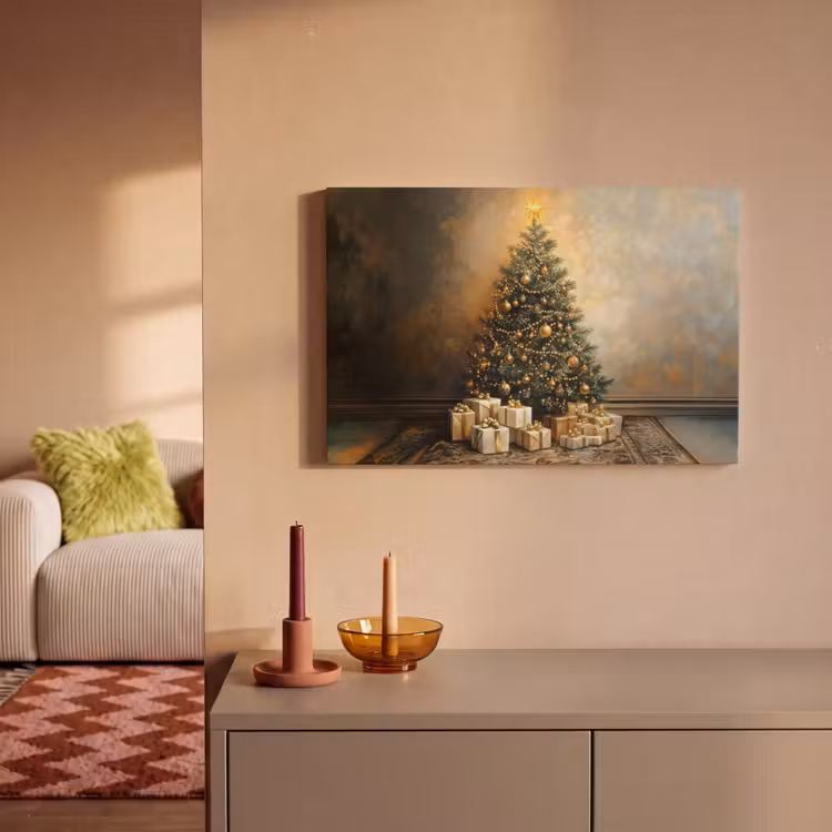 Kerstboom - Cadeaus - Goud canvas 2cm klein -sfeer1