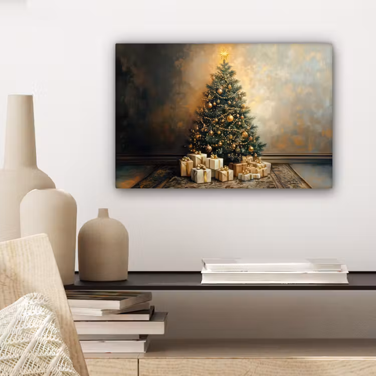 Kerstboom - Cadeaus - Goud canvas 2cm klein -closeup_print_DE