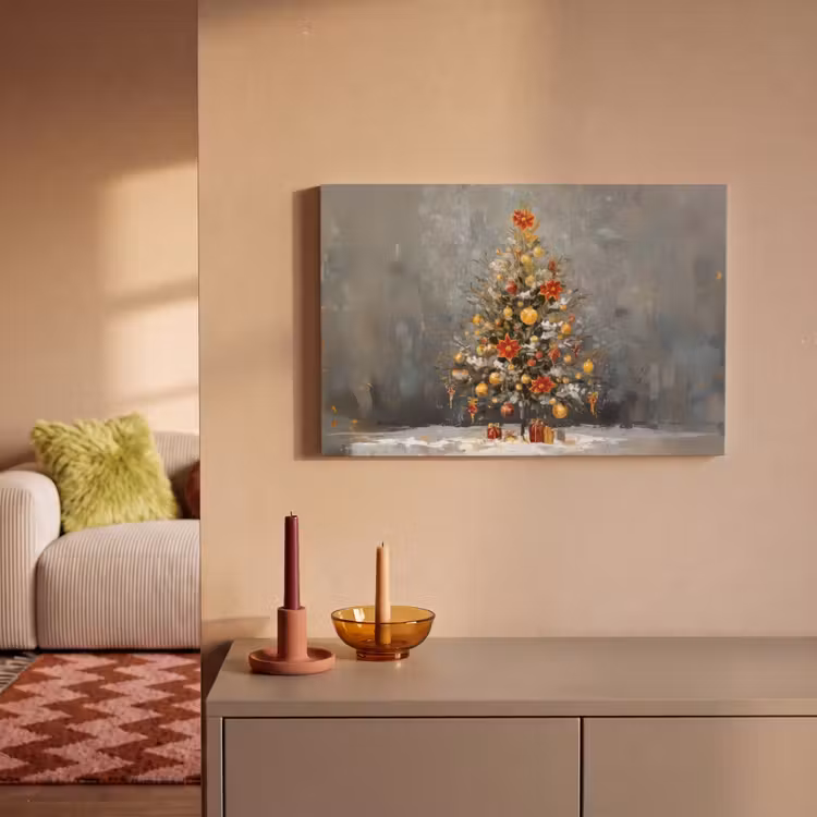 Kerstboom - Cadeaus - Rood - Goud canvas 2cm klein -sfeer1