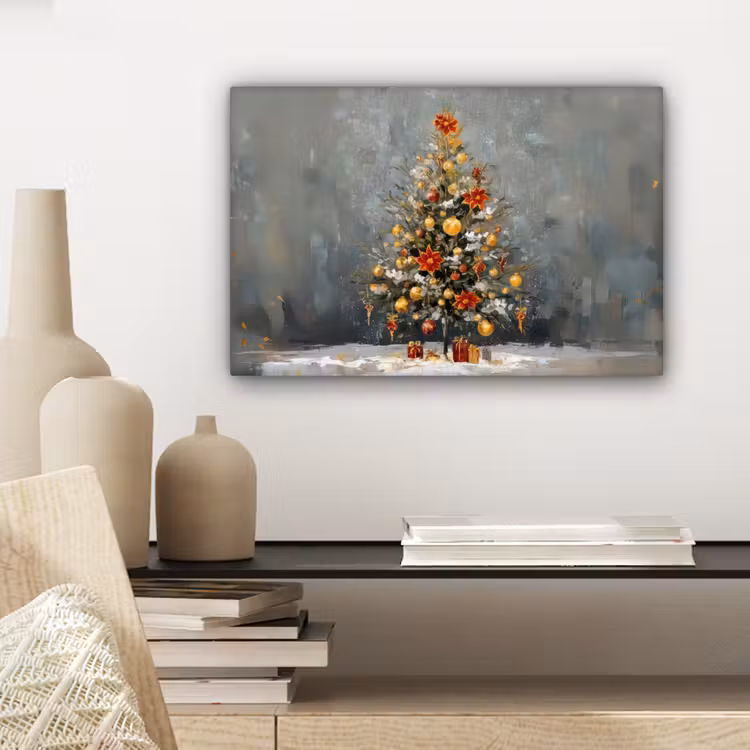 Kerstboom - Cadeaus - Rood - Goud canvas 2cm klein -closeup_print_DE