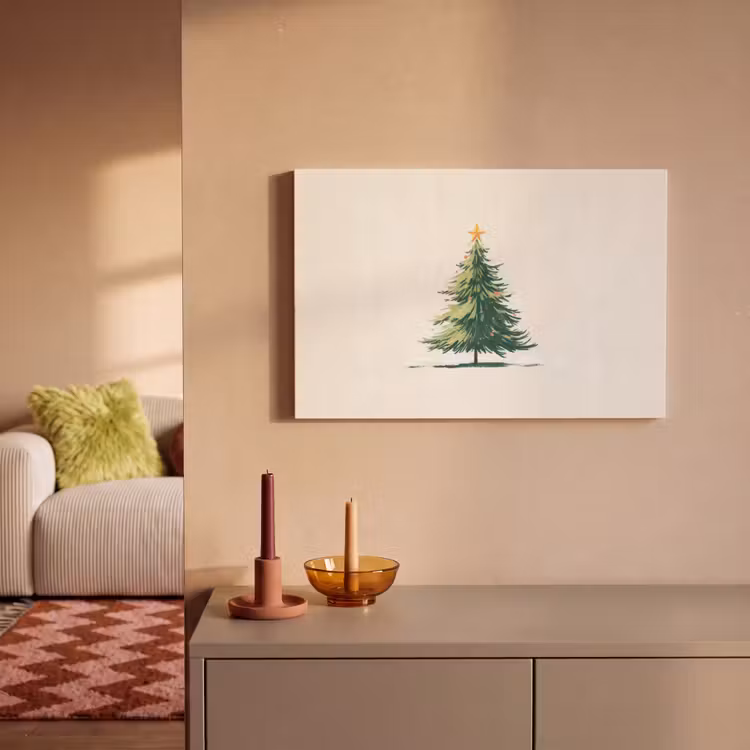 Kerstboom - Illustratie - Ster - Sneeuw canvas 2cm klein -sfeer1