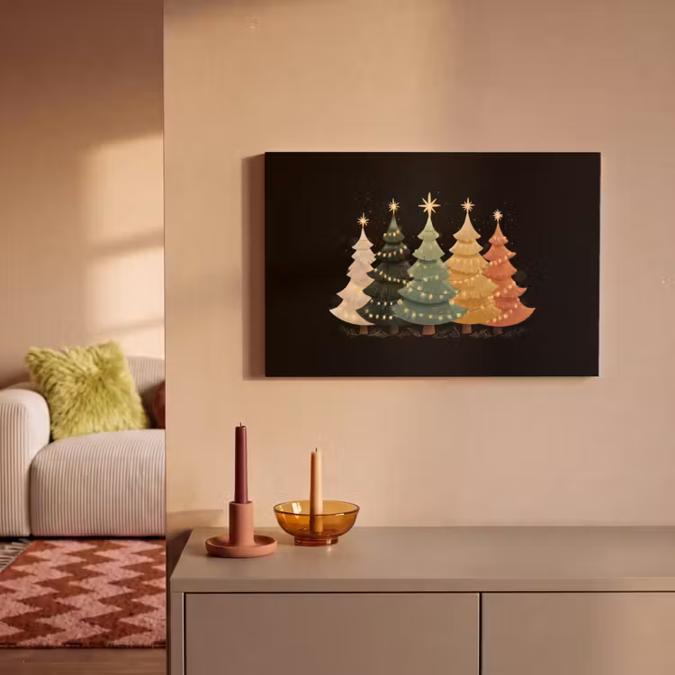 Kerstbomen - Kleurrijk - Lichtjes - Ster canvas 2cm klein -sfeer1