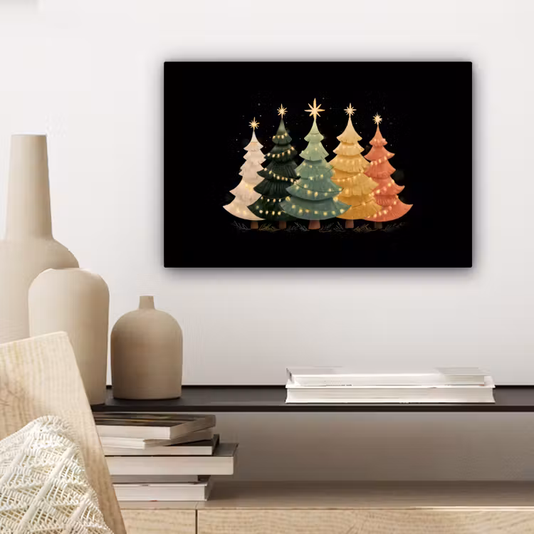 Kerstbomen - Kleurrijk - Lichtjes - Ster canvas 2cm klein -closeup_print_DE