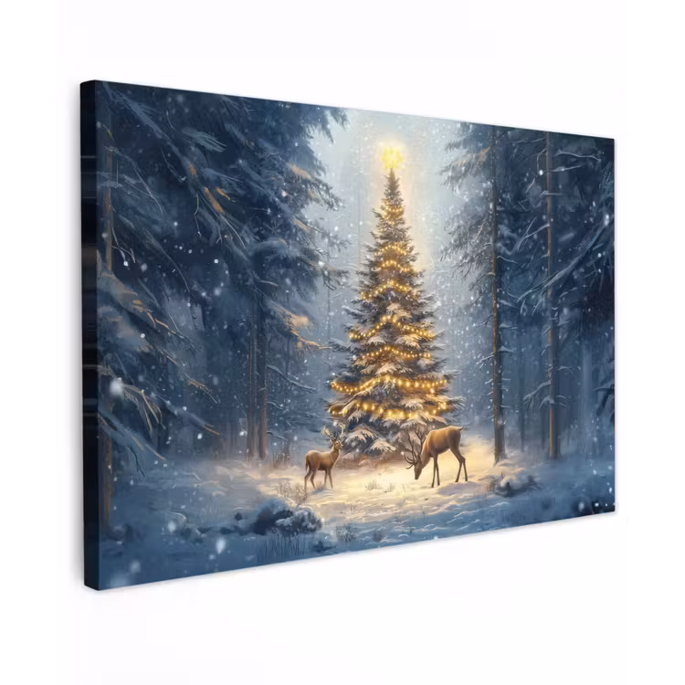 Kerstlicht - Woud - Hert - Donker canvas 2cm klein -z3d