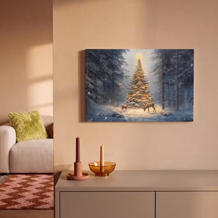 Kerstlicht - Woud - Hert - Donker canvas 2cm klein -sfeer1