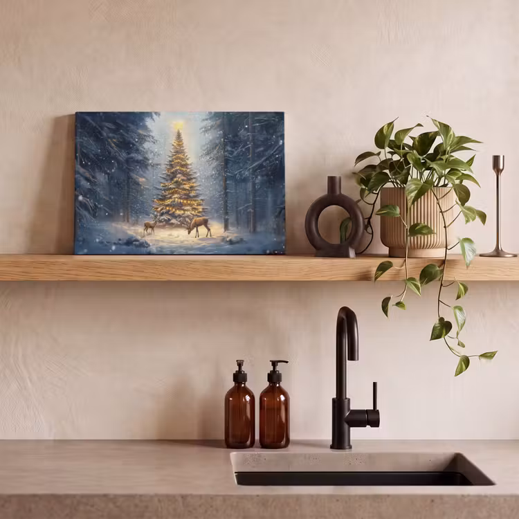 Kerstlicht - Woud - Hert - Donker canvas 2cm klein -sfeer3