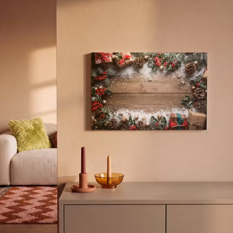 Kerstdecoratie - Geschenken - Hout - Veelkleurig canvas 2cm klein -sfeer1
