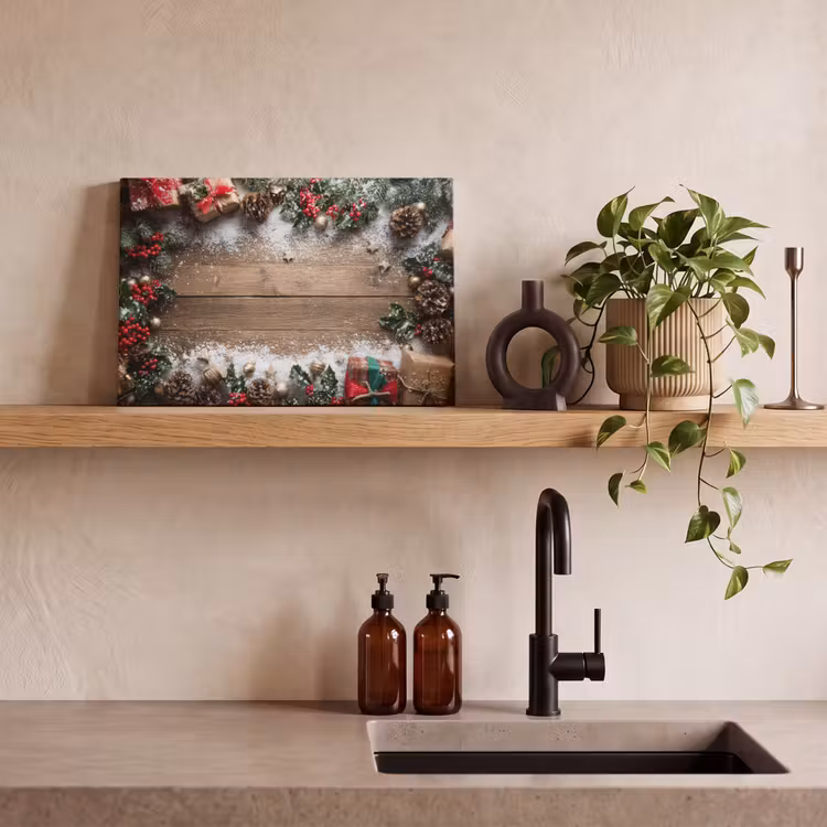 Kerstdecoratie - Geschenken - Hout - Veelkleurig canvas 2cm klein -sfeer3