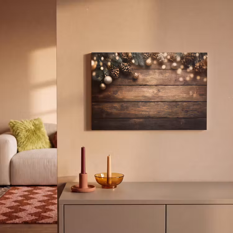 Kerstdecoratie - Houten - Dennenappel - Bruin canvas 2cm klein -sfeer1