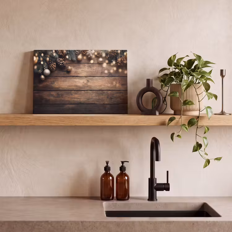 Kerstdecoratie - Houten - Dennenappel - Bruin canvas 2cm klein -sfeer3
