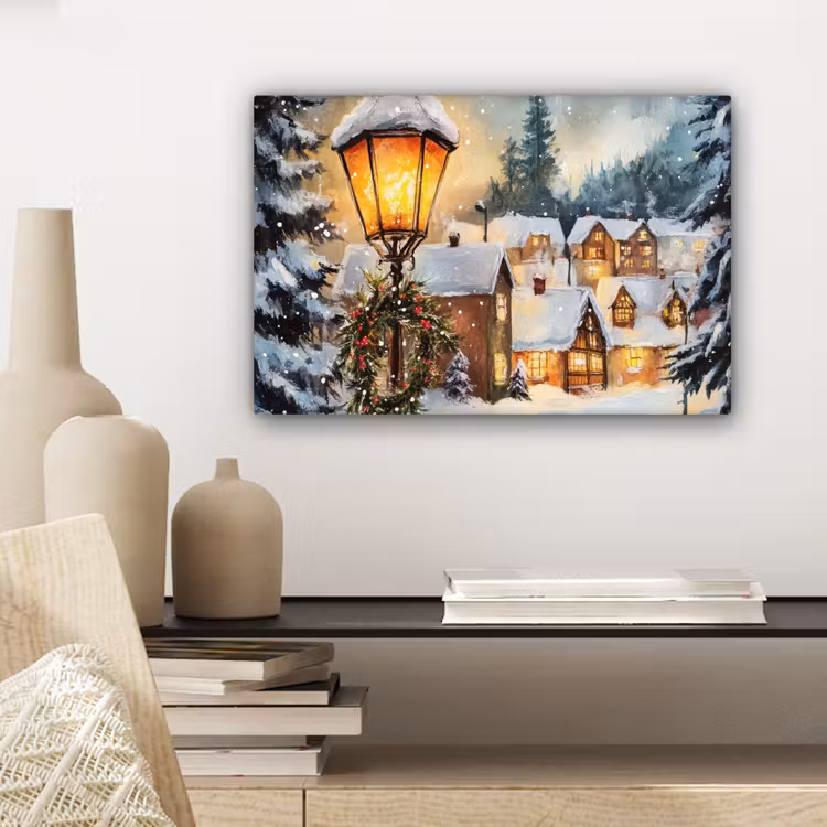 Kerstdorp - Huizen - Sneeuw - Kerst canvas 2cm klein -closeup_print_DE