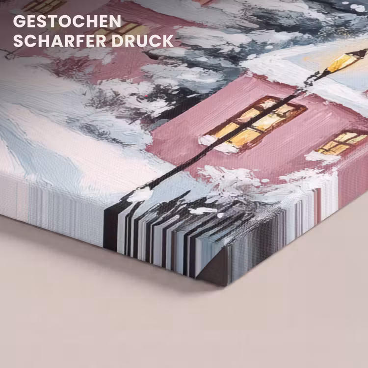 Kerstdorp - Roze - Winter - Sneeuw - Huizen canvas 2cm klein -closeup_print_DE