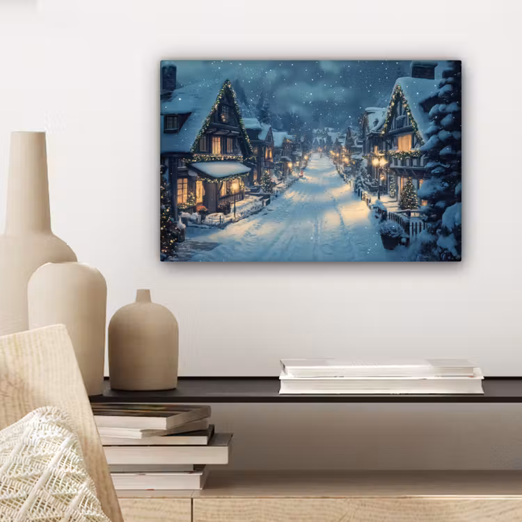 Kerstdorp - Kerst - Sneeuw - Winter canvas 2cm klein -closeup_print_DE