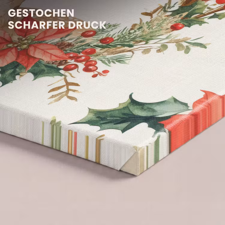Kerstkrans - Hert - Hulst - Rood canvas 2cm klein -closeup_print_DE