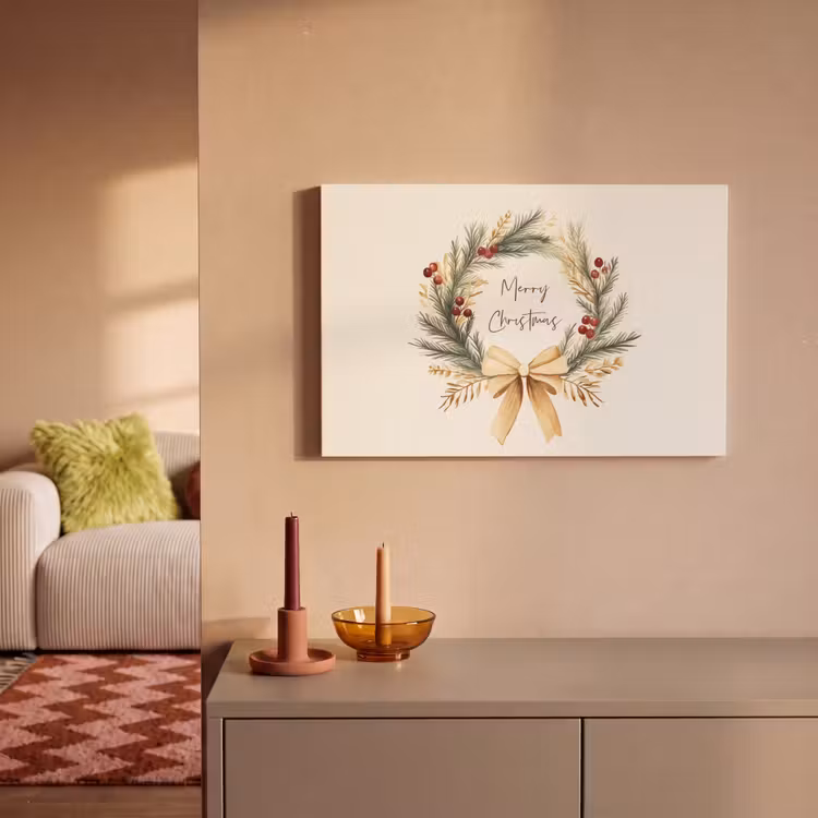 Kerstkrans - Kerst - Goud - Beige canvas 2cm klein -sfeer1