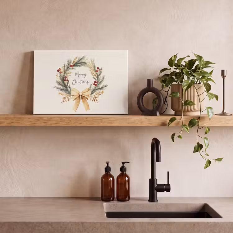 Kerstkrans - Kerst - Goud - Beige canvas 2cm klein -sfeer6