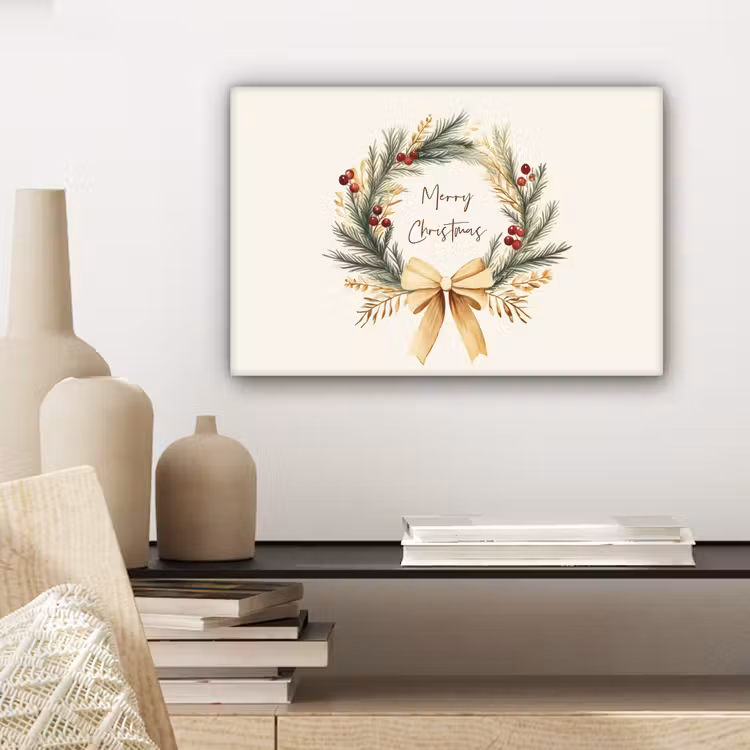 Kerstkrans - Kerst - Goud - Beige canvas 2cm klein -closeup_print_DE