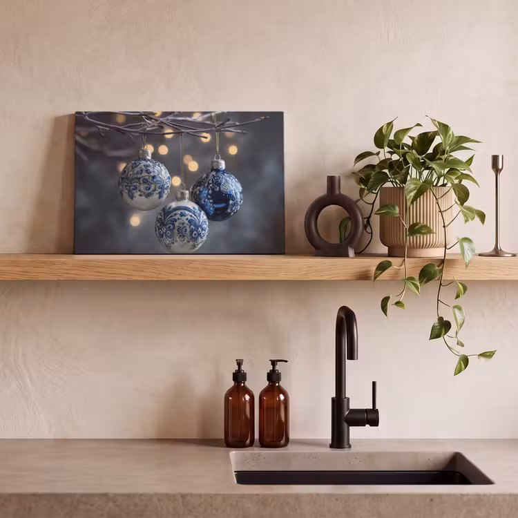 Kerstbal - Versierd - Blauw canvas 2cm klein -sfeer6