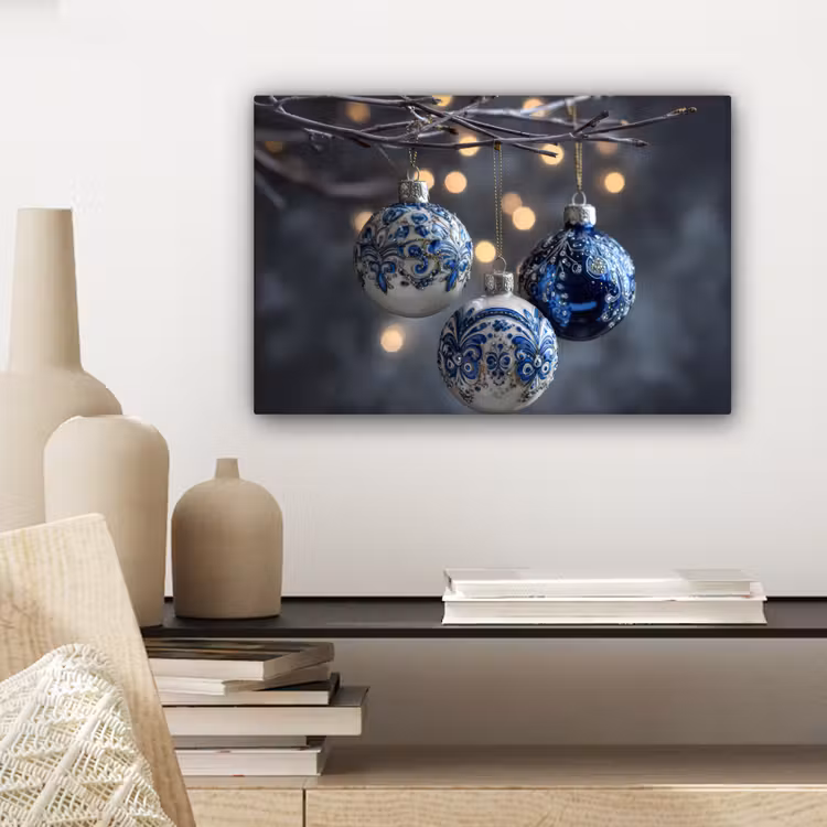Kerstbal - Versierd - Blauw canvas 2cm klein -closeup_print_DE