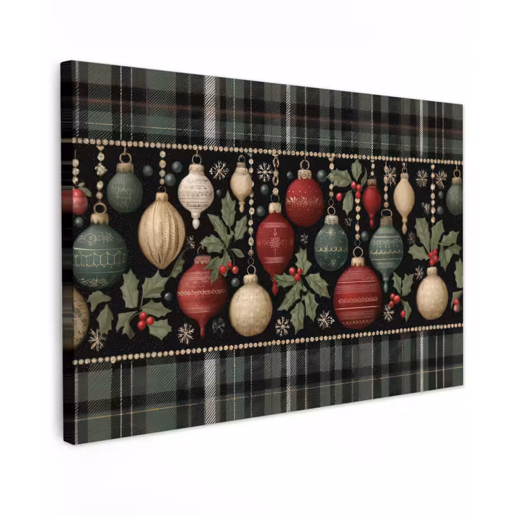 Kerstballen - Rood - Hulsttakken - Patroon canvas 2cm klein -z3d