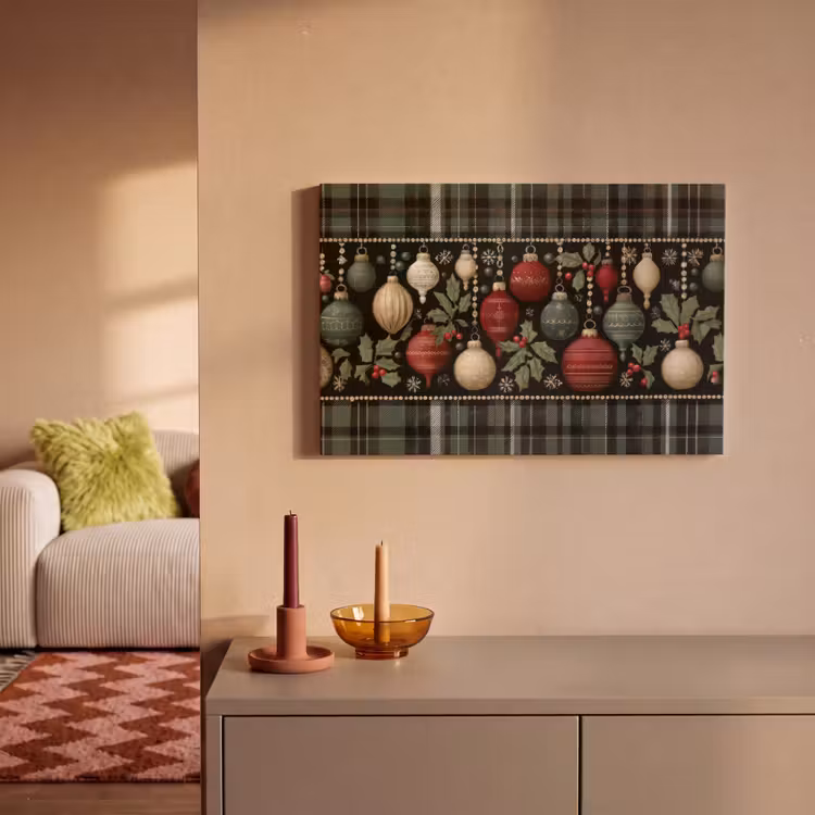 Kerstballen - Rood - Hulsttakken - Patroon canvas 2cm klein -sfeer1