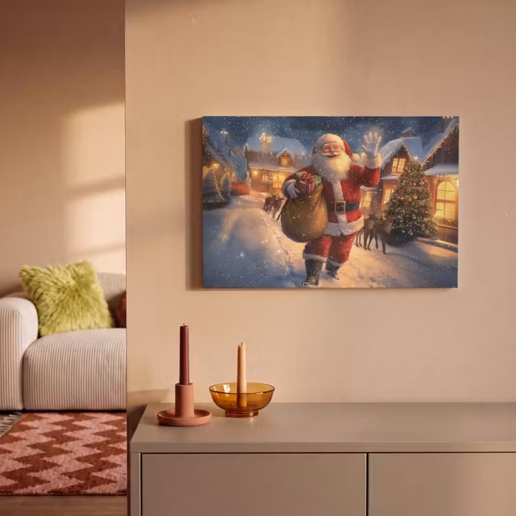Kerstman - Dorp - Hert - Donker canvas 2cm klein -sfeer1