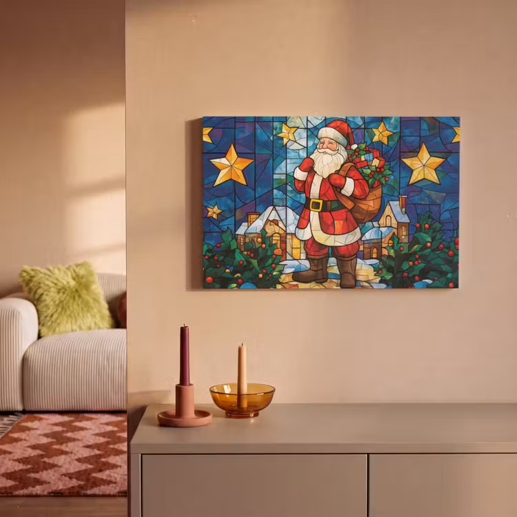 Kerstman - Glas - Kleurrijk canvas 2cm klein -sfeer1