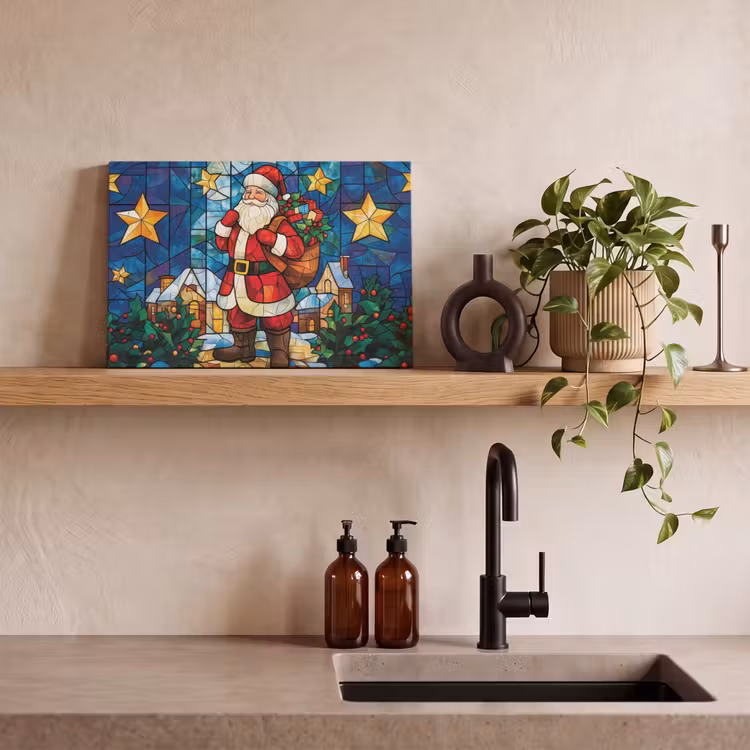 Kerstman - Glas - Kleurrijk canvas 2cm klein -closeup_print_DE