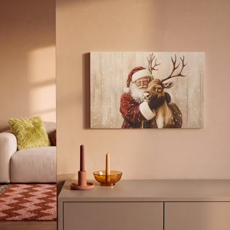 Kerstman - Rendier - Sneeuw - Kleurrijk canvas 2cm klein -sfeer1