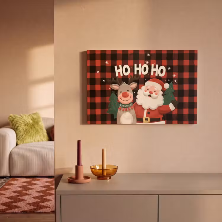 Kerstman - Rendier - Tekst - Rood - Zwart canvas 2cm klein -sfeer1