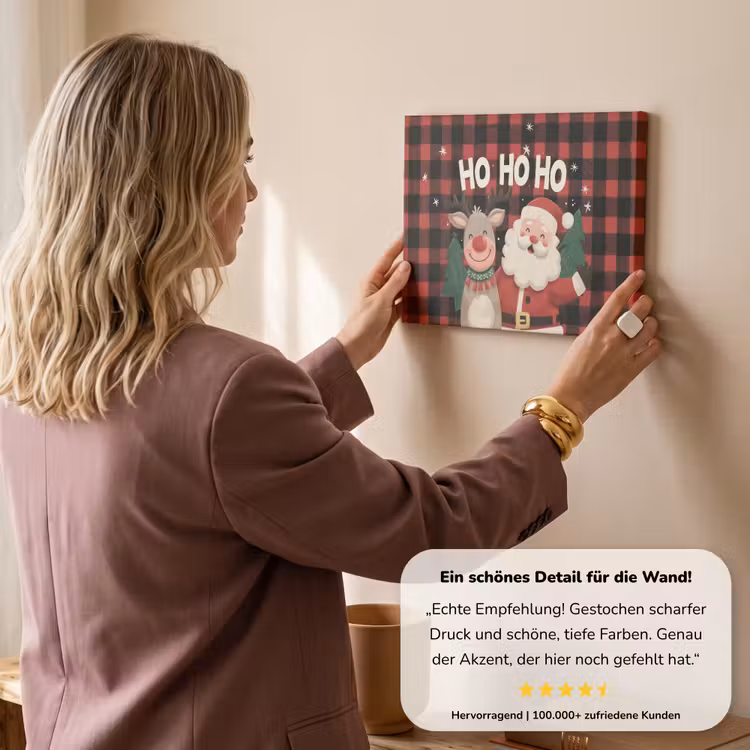 Kerstman - Rendier - Tekst - Rood - Zwart canvas 2cm klein -sfeer3