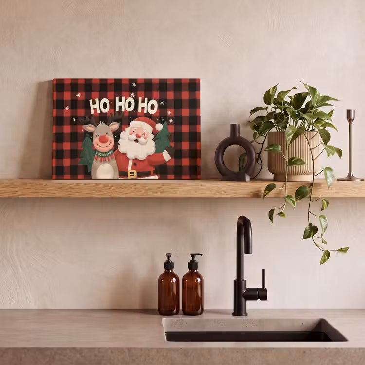 Kerstman - Rendier - Tekst - Rood - Zwart canvas 2cm klein -sfeer6