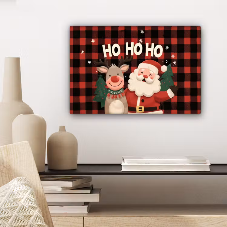 Kerstman - Rendier - Tekst - Rood - Zwart canvas 2cm klein -closeup_print_DE