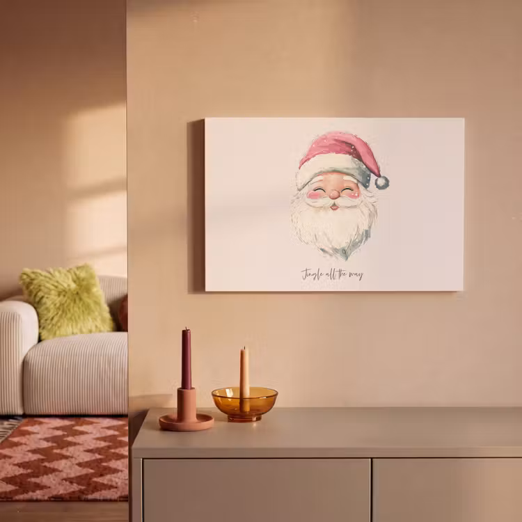 Kerstman - Kerst - Quote - Beige canvas 2cm klein -sfeer1