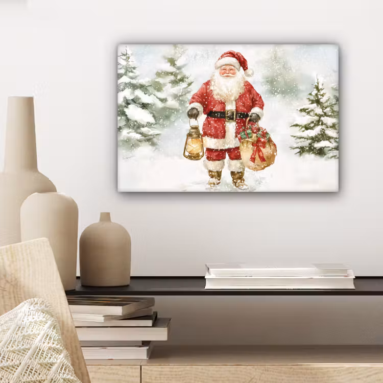 Kerstman- Winter - Sneeuw - Wit - Rood canvas 2cm klein -closeup_print_DE