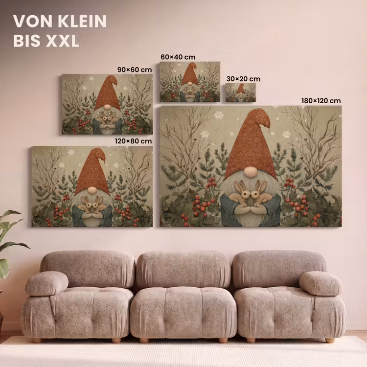 Kerstgnome - Konijntjes - Kleurrijk canvas 2cm klein -Xsfeer8_DE